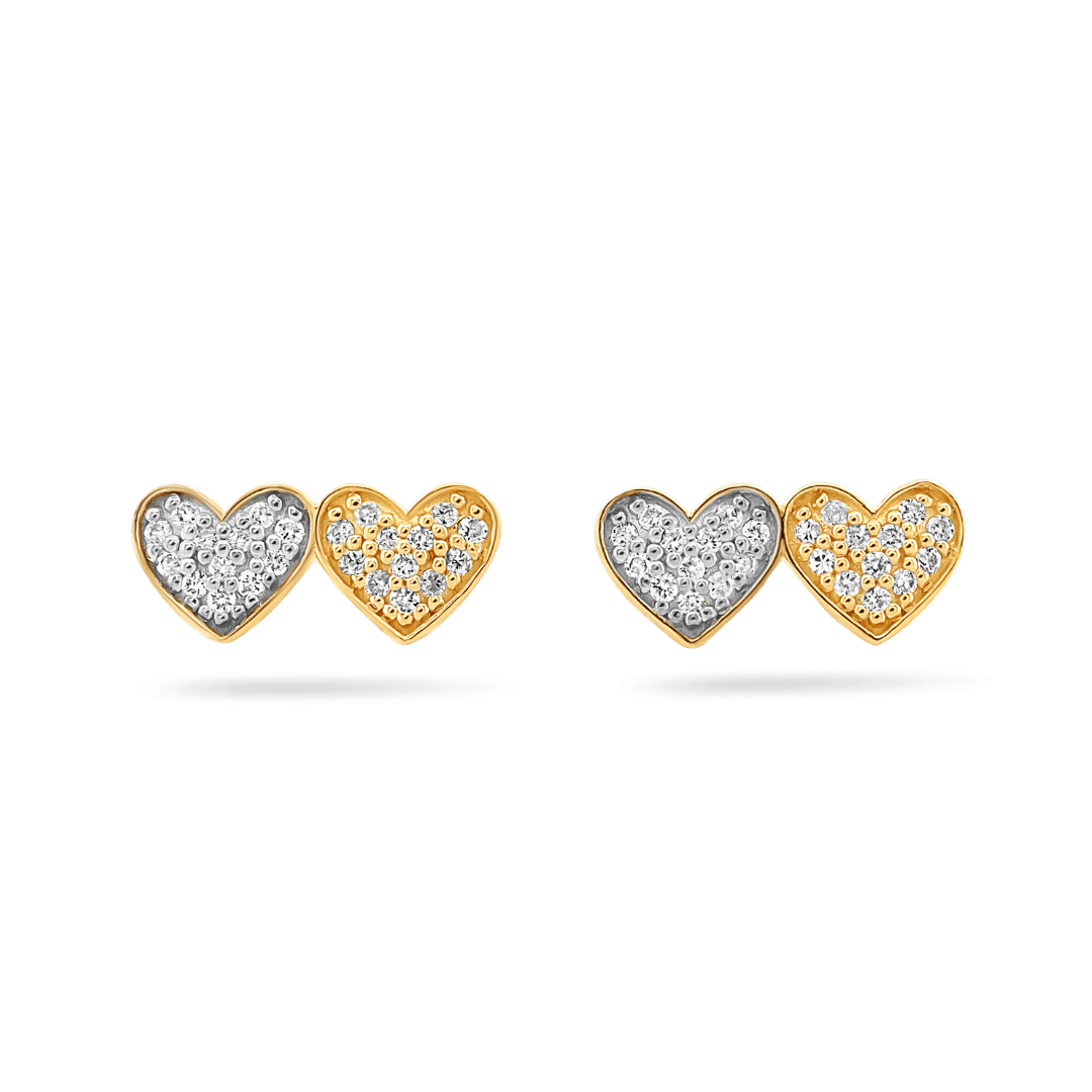 14K Two-Tone Double Heart Diamond Earrings Earrings IceLink-CAL   